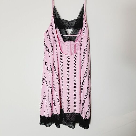 Victoria's Secret Chain of Hearts Lace Nightgown Pink Negligee Size Large - Picture 7 of 8